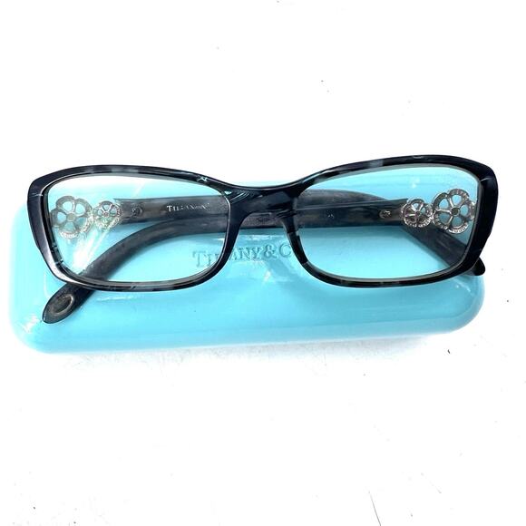 Vintage Tiffany & Co. Black Gray Tortoise /Flowers Eyeglasses & Case - Picture 1 of 16